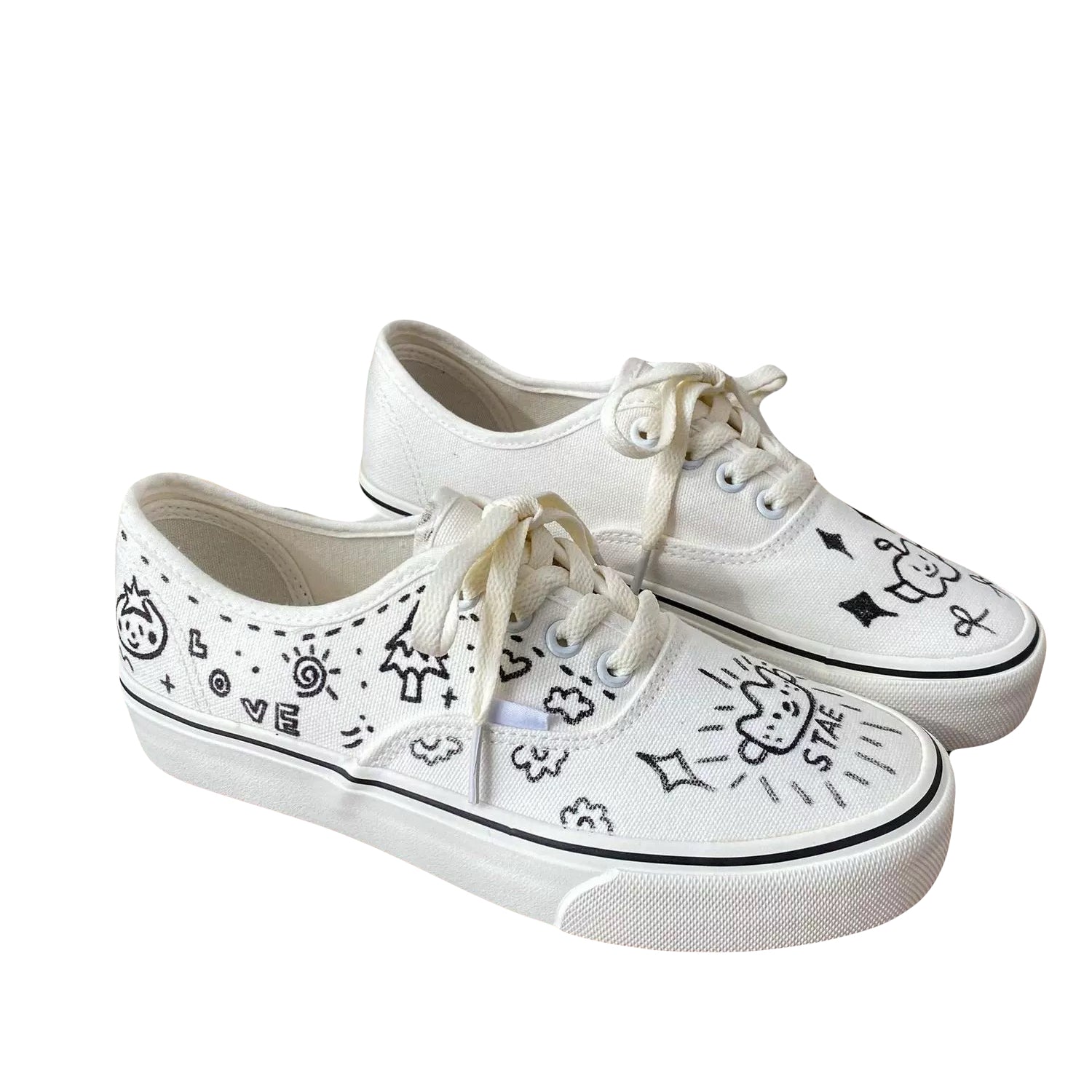 Hand-Painted Doodle Canvas Sneakers Cute Casual Unique Graffiti Flat Shoes for Women